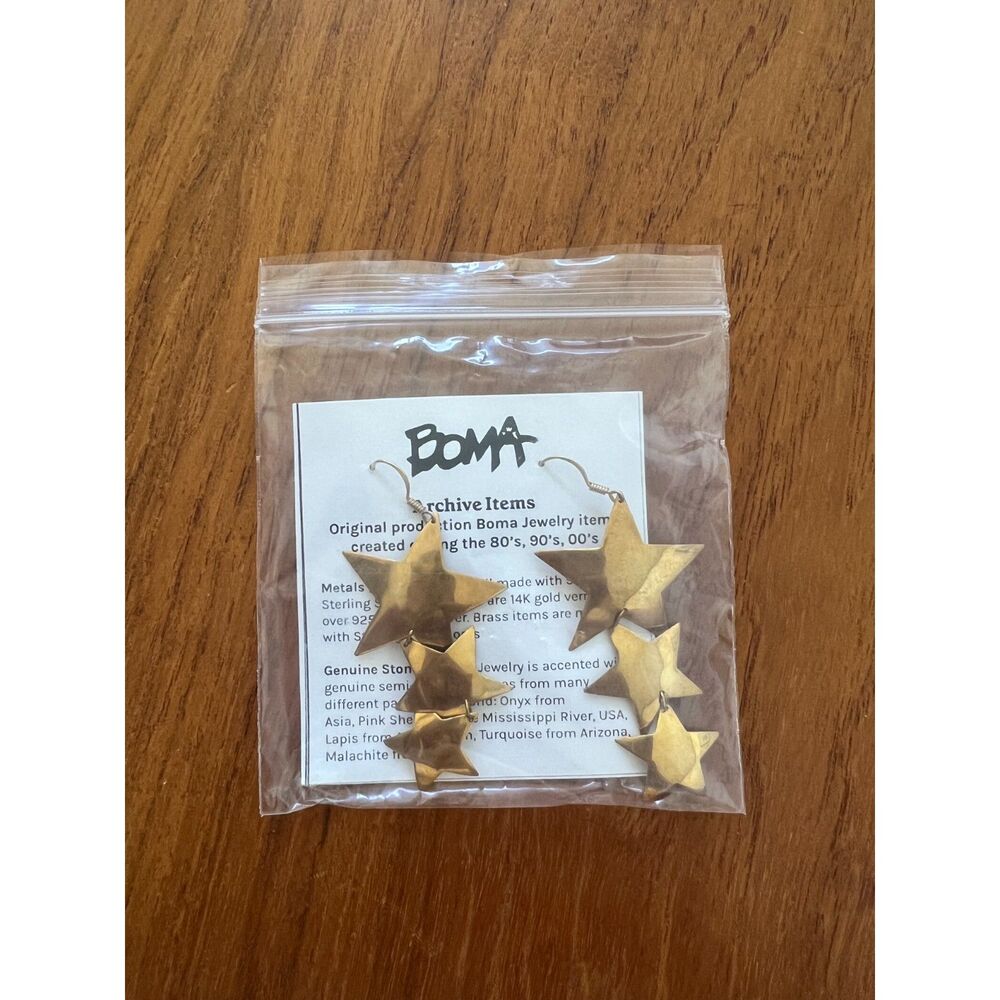 Vintage 1980s Gold Star Drop Earrings BOMA Brass Celestial Statement New